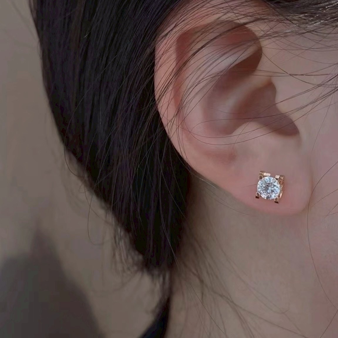 18k ct”30分牛頭水鑽”personalized高奢定製耳釘