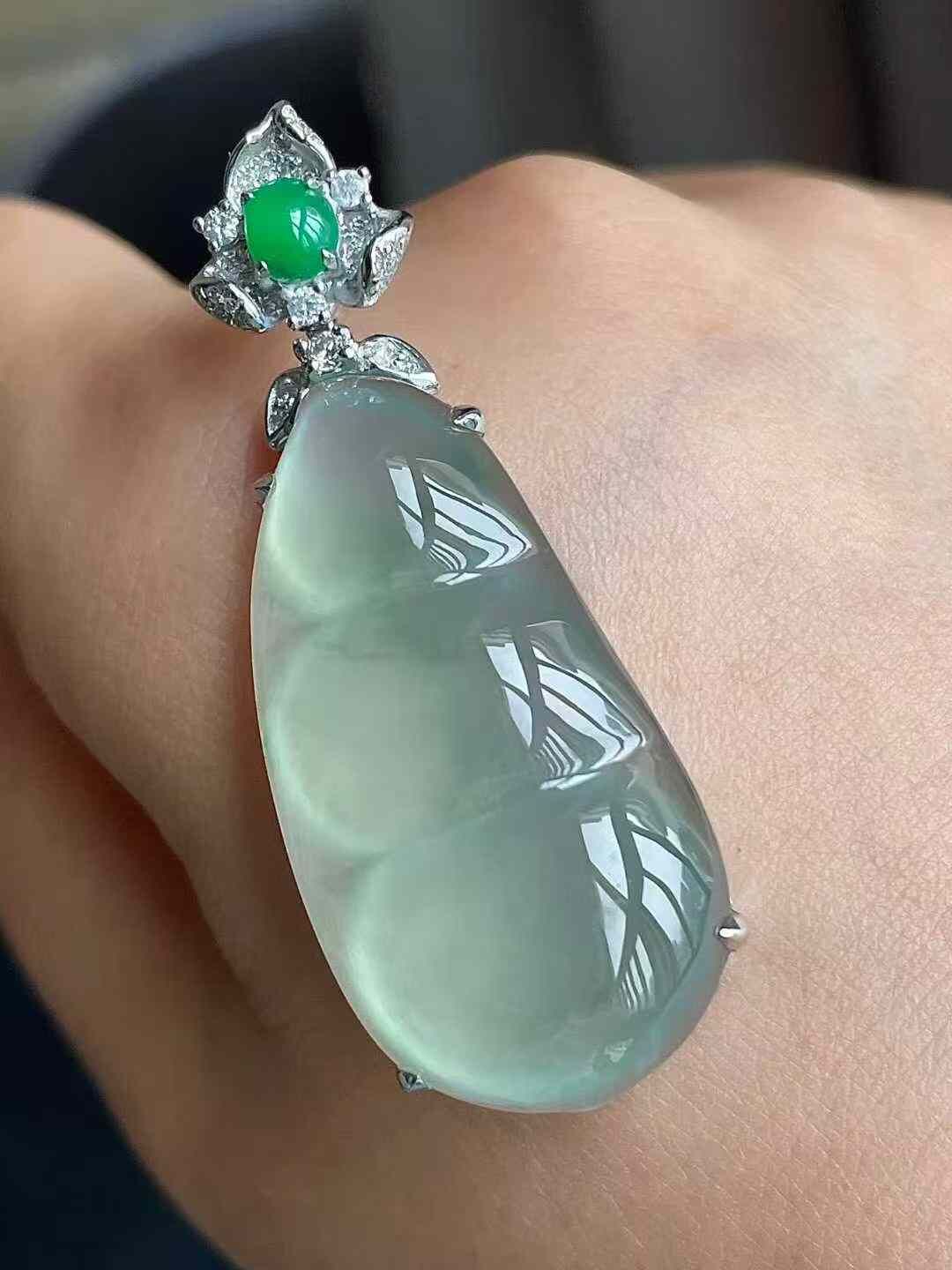 翡翠高冰福豆吊墜,天然翡翠A玉, 緬甸玉, Jade, Jadeite