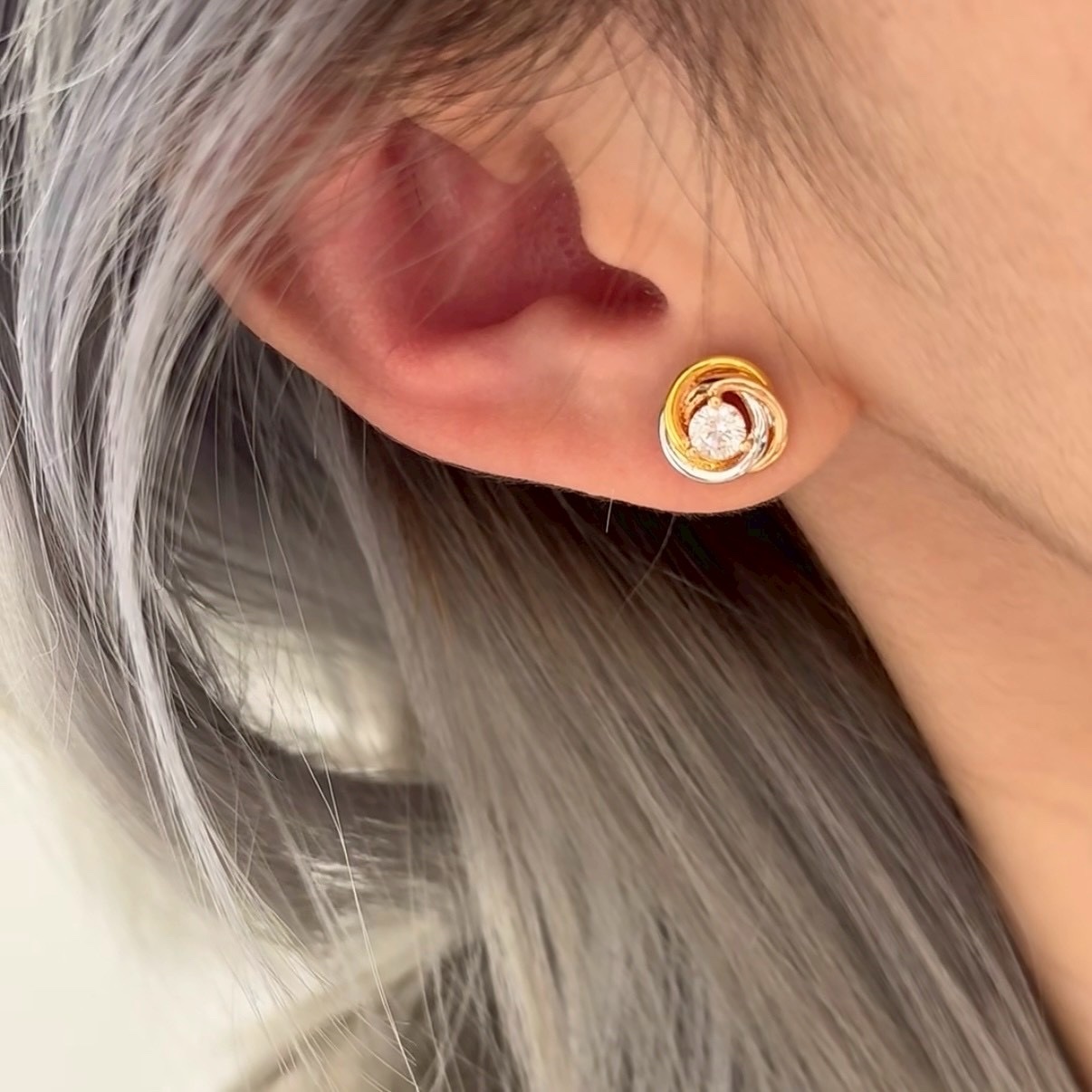 18k ct”Trinity三色主鑽環”高奢定製耳釘