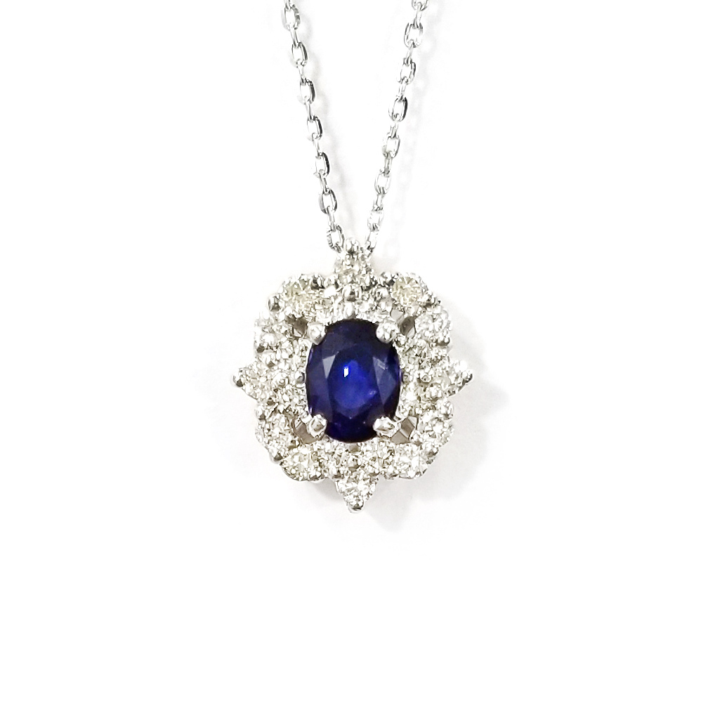 PT900鉑金天然鑽石藍寶石頸鏈