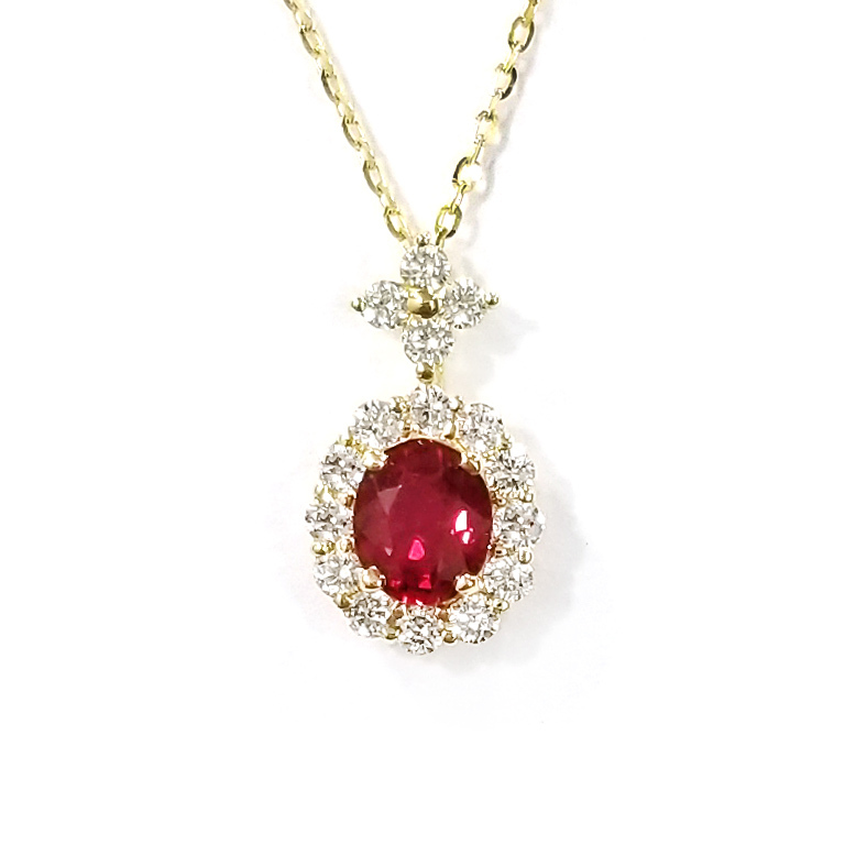 18K黃金橢圓紅寶石天然鑽石頸鏈