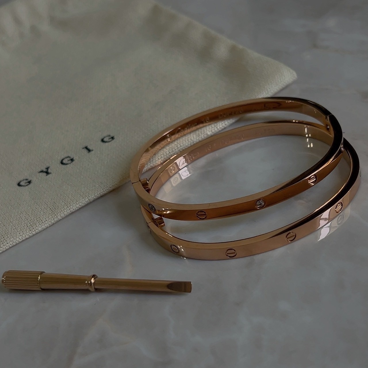 【細版玫瑰金】18k”ct LOVE經典鎖釘鑽手鐲”高奢定製2.0