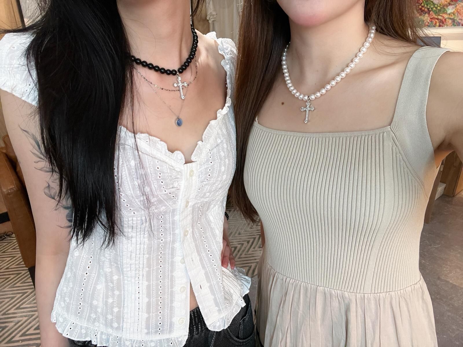 CC08 珍珠十字架短頸鍊