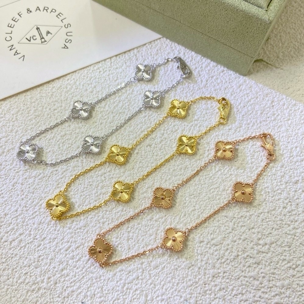 18k”mini CNC經典全鐳射激光五花四葉草’高奢定製手鍊