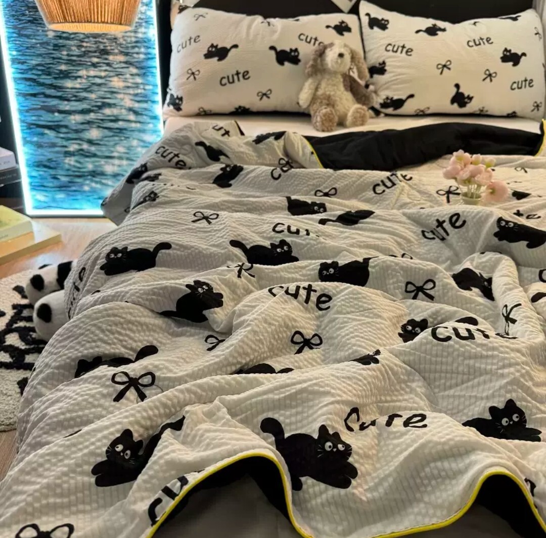 小黑貓泡芙紗夏季涼被