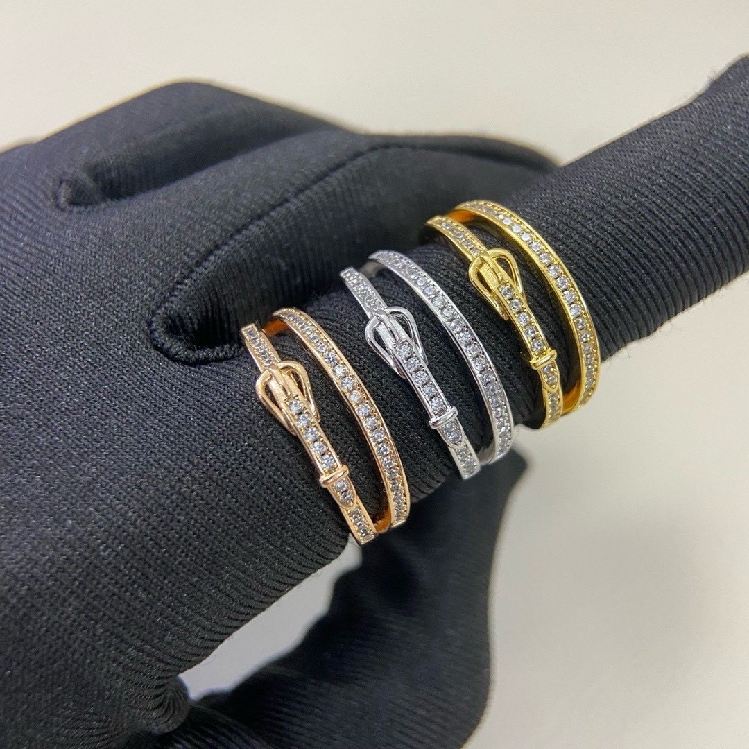 18k”H25 etriviere雙層皮帶扣嵌鑽高奢定製戒指