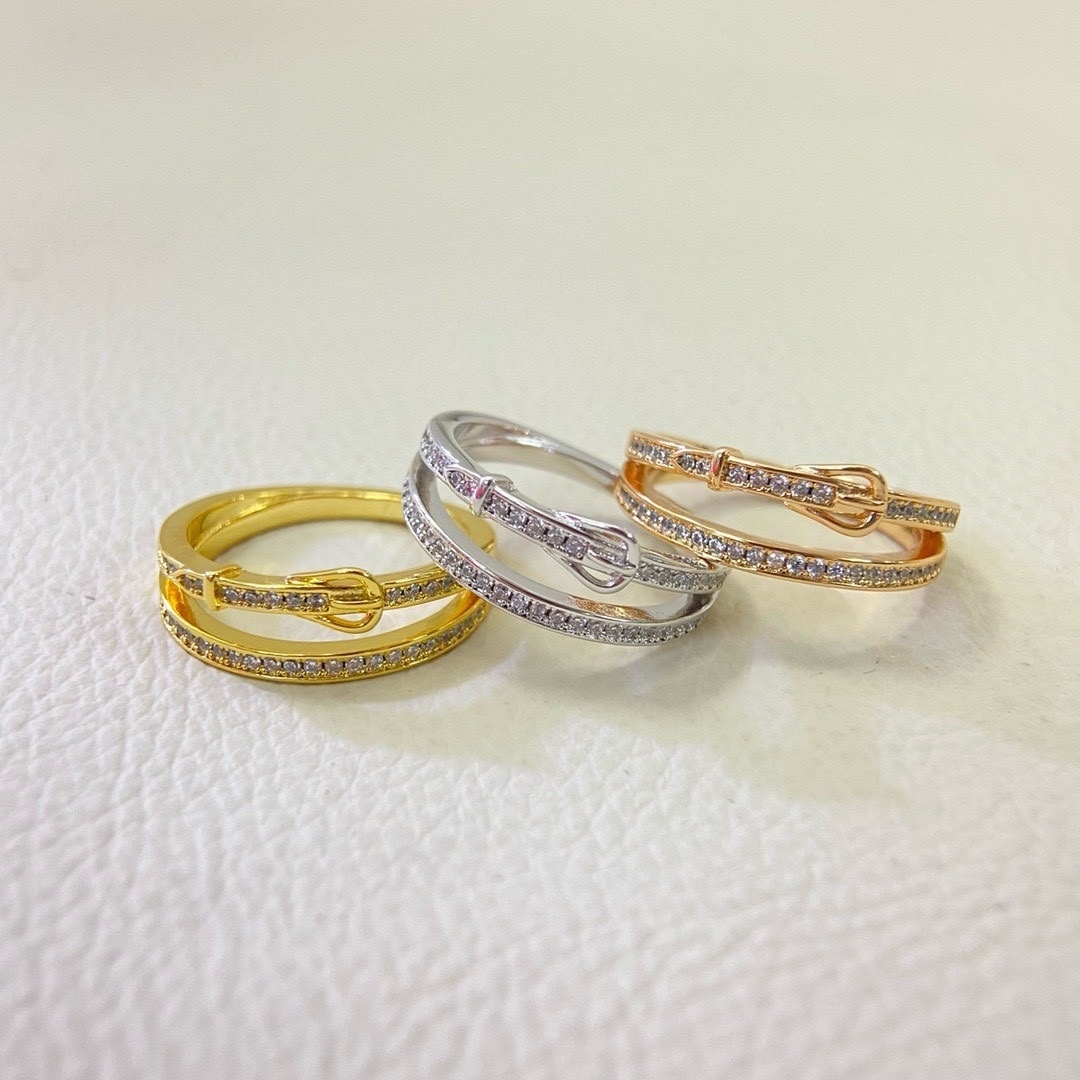 18k”H25 etriviere雙層皮帶扣嵌鑽高奢定製戒指