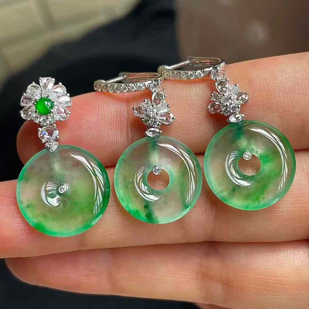 翡翠高冰陽綠平安扣套裝,天然翡翠A玉, 緬甸玉, Jade, Jadeite