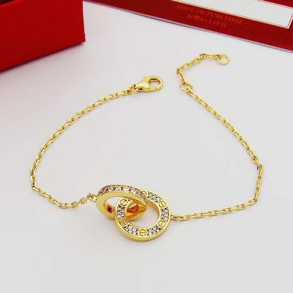 18k”ct love 滿天星鑽釘雙環雙面相扣’滿鑽高奢定製手鍊