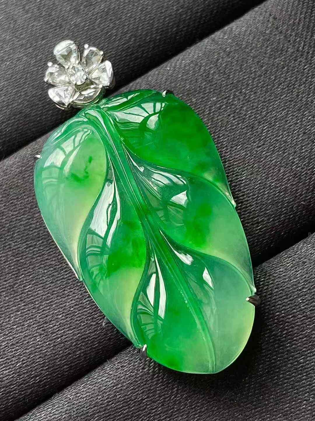 翡翠高冰陽綠葉子吊墜,天然翡翠A玉, 緬甸玉, Jade, Jadeite