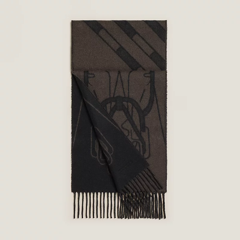 HERMES Tete-a-Tete Equestre scarf (MUFFLER) noir / café 圍巾