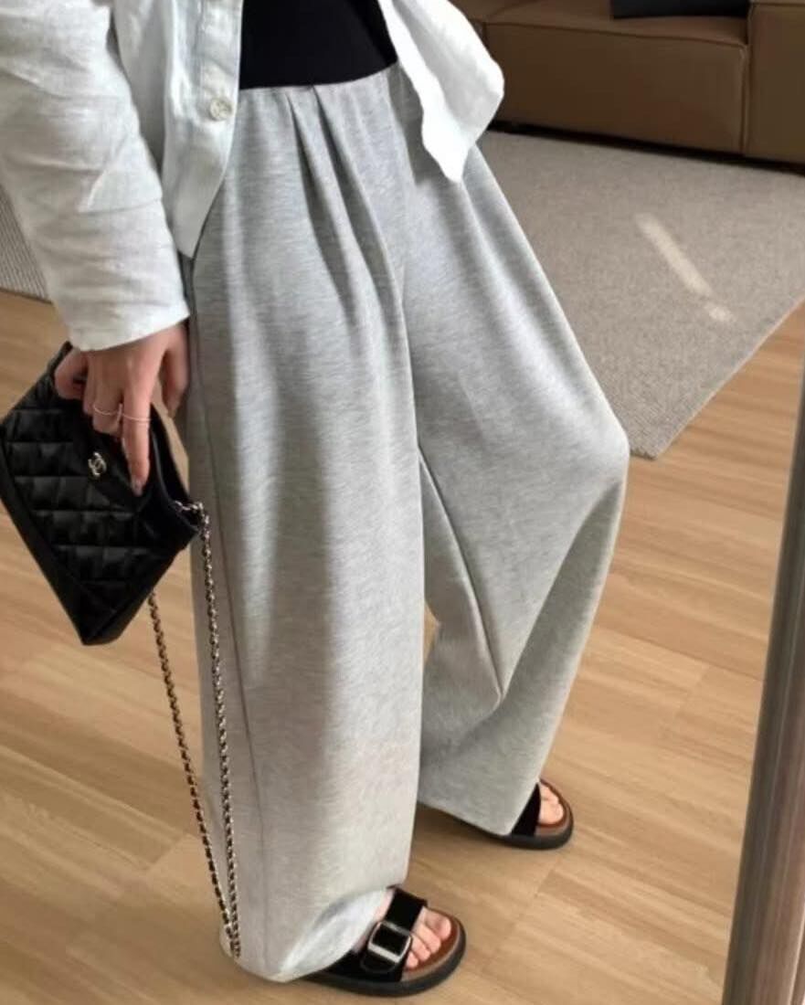【休閒百搭的前打褶闊腿寬褲】（現貨）