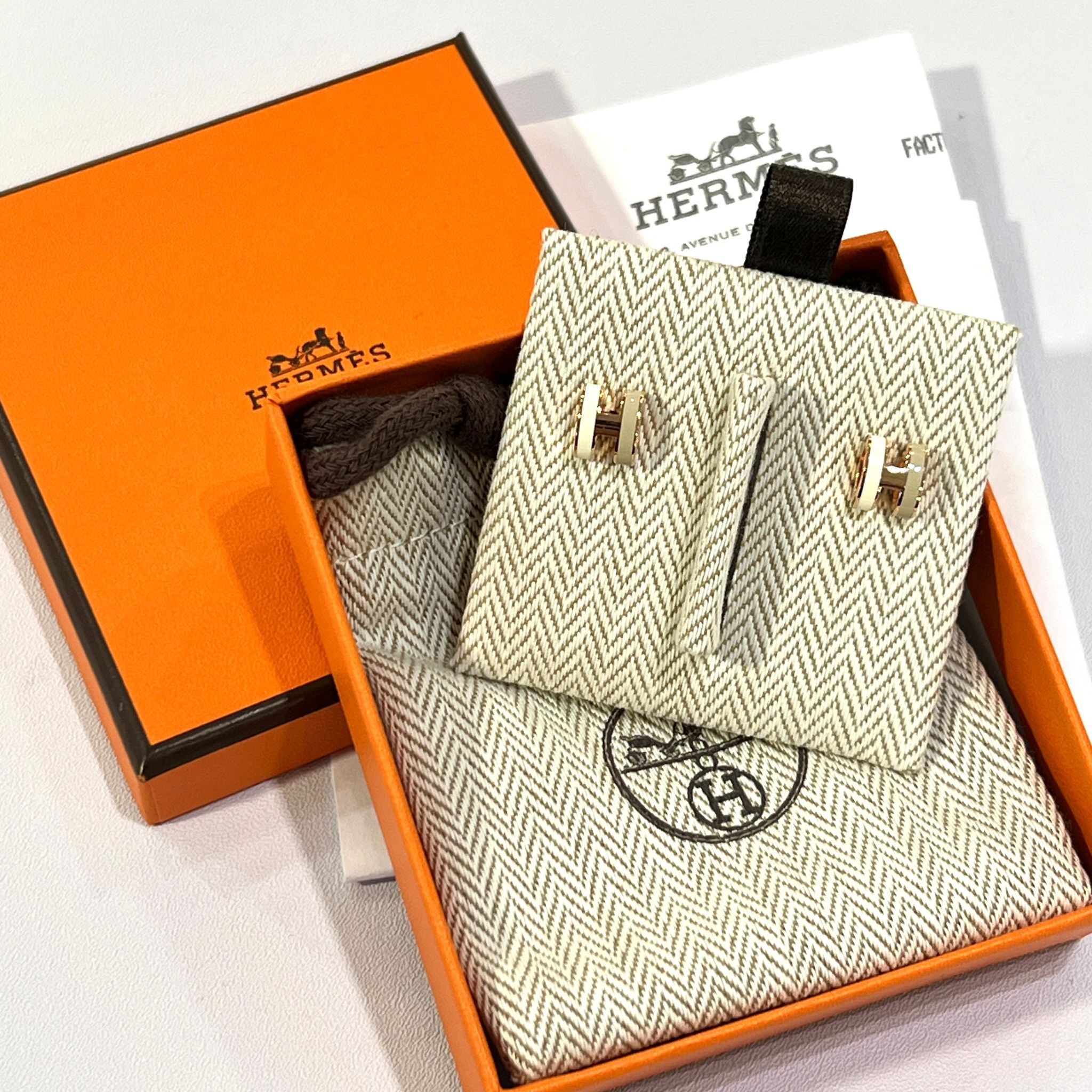 全新MINI POP H 雙拼耳環 白色/奶茶色x玫瑰金, H100065F, #愛馬士EARRINGS, #BRAND NEW #香榭站正品