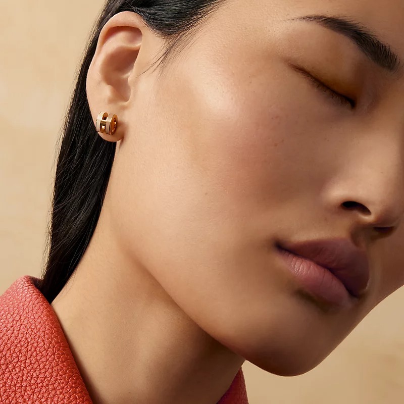 全新MINI POP H 雙拼耳環 白色/奶茶色x玫瑰金, H100065F, #愛馬士EARRINGS, #BRAND NEW #香榭站正品