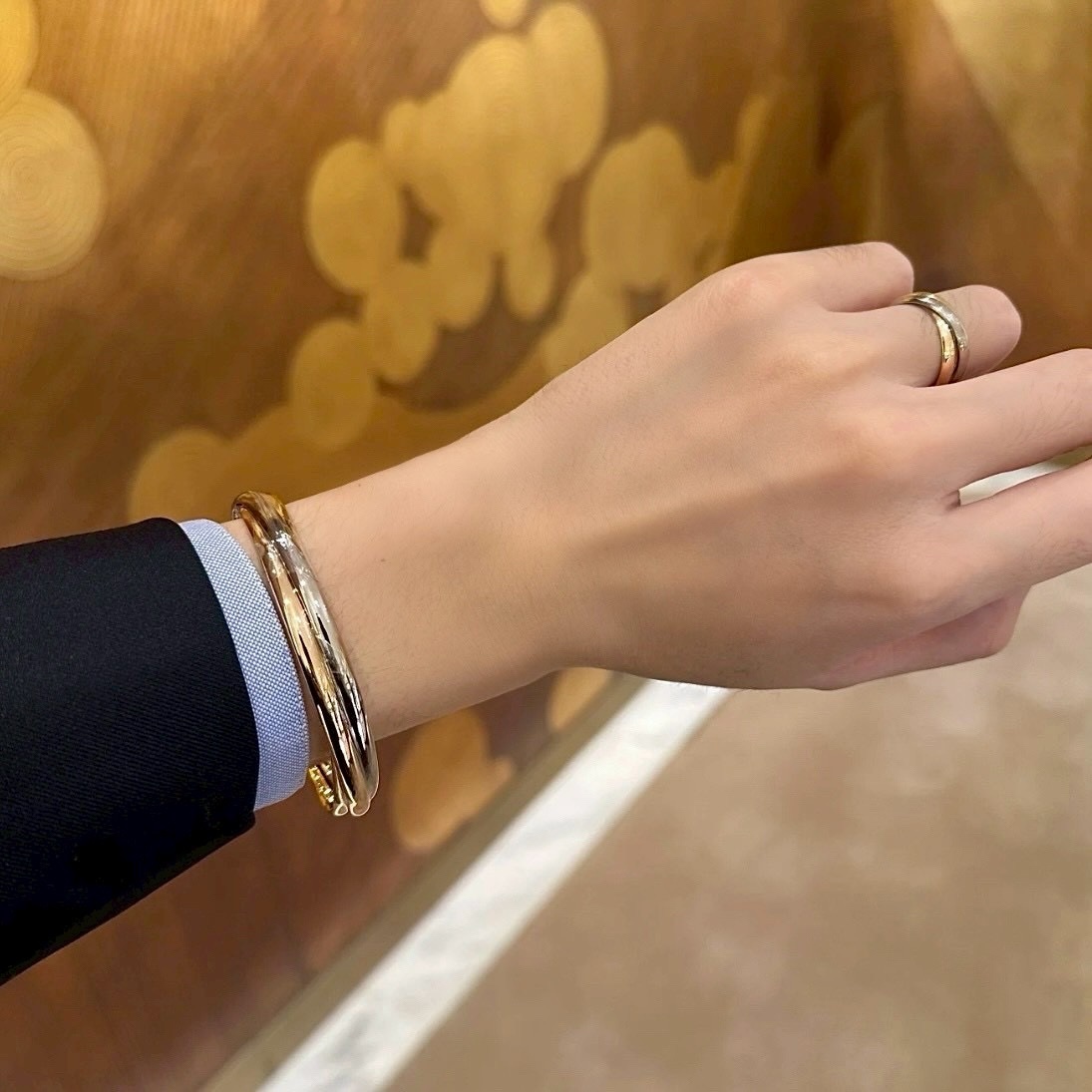 18k ct’Trinity三色環’滿天星鑽/光面高奢定製手鐲