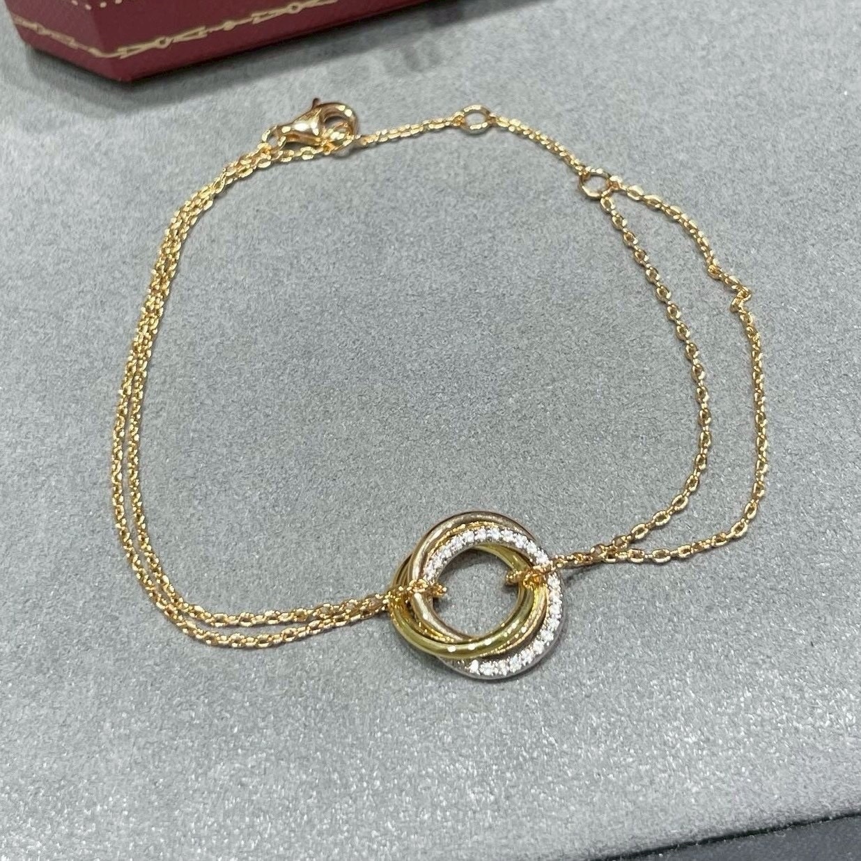 18k ct’Trinity三色環’滿天星鑽/光面高奢定製手鍊