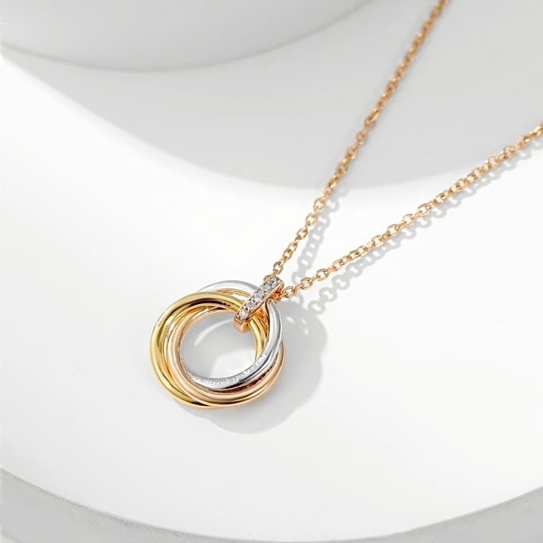 18k ct’Trinity三色環’滿天星鑽/光面高奢定製項鍊