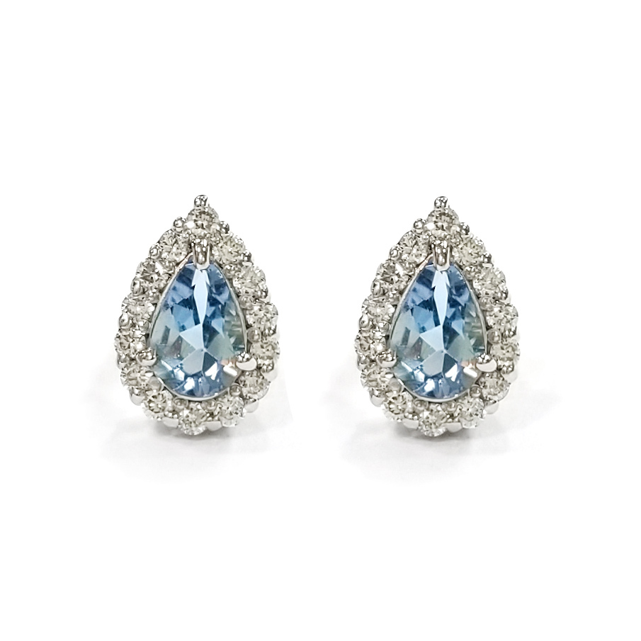 PT900鉑金天然鑽石梨形海藍寶耳環