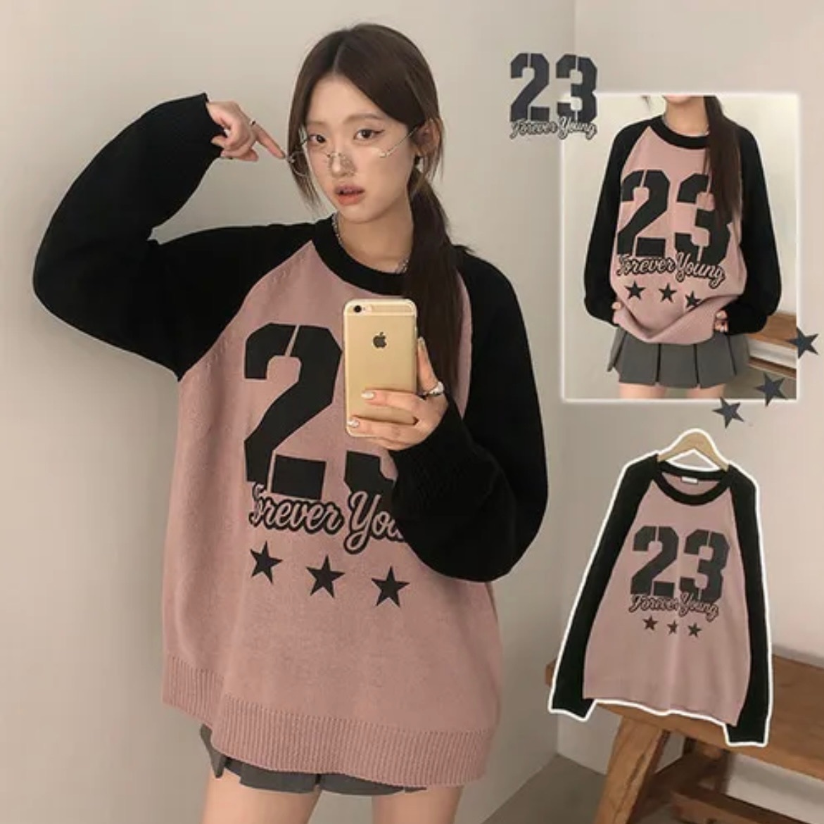 【優惠價預訂】韓國數字23鬆身針織上衣（4色）