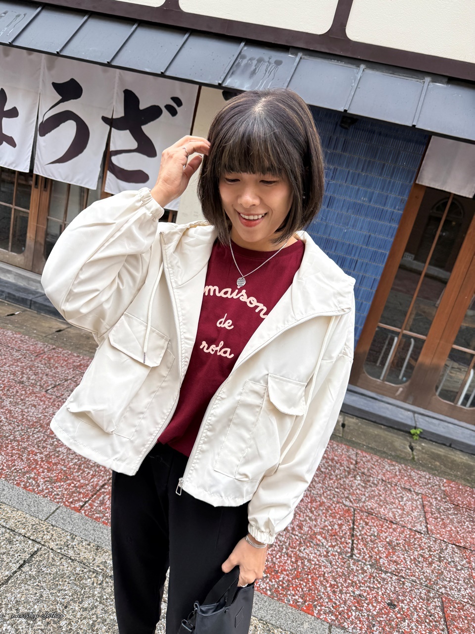 正韓windy休閒連帽口袋隨性外 (米白)