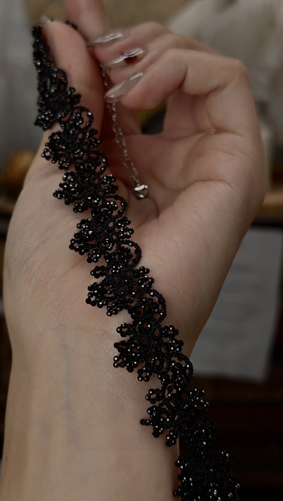 ✨蕾絲＋黑尖晶編織頸鏈