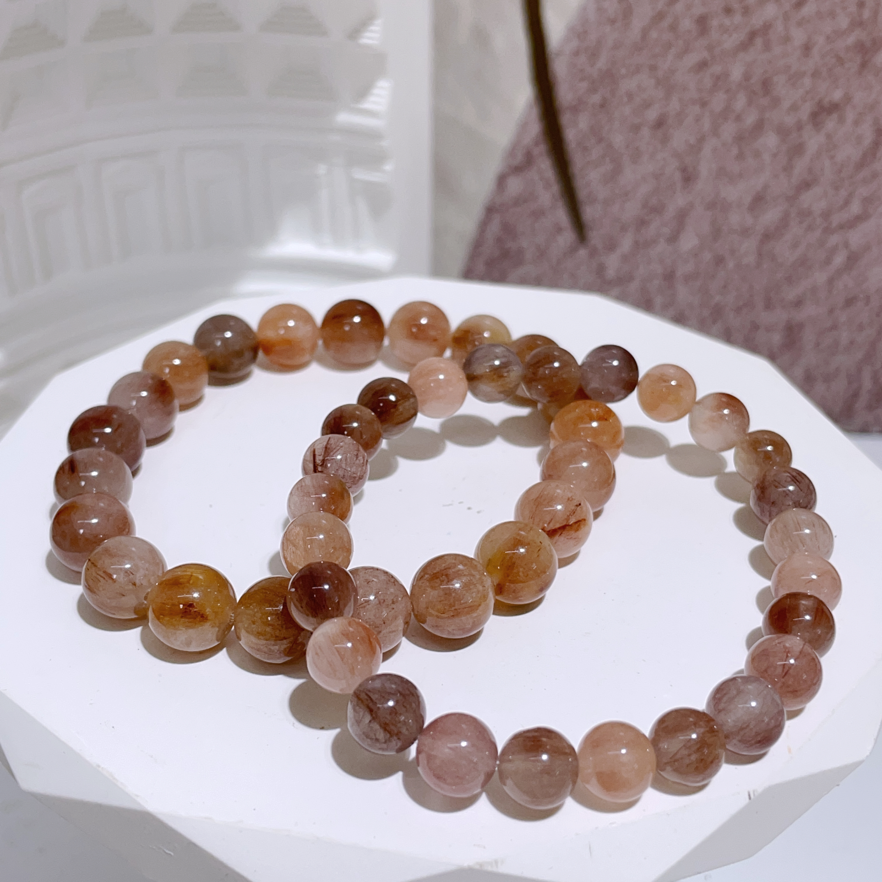 豆沙粉兔毛手串