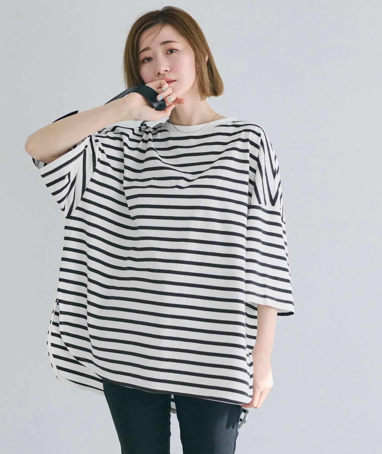 【預購】JN100606 coca 條紋5分袖上衣