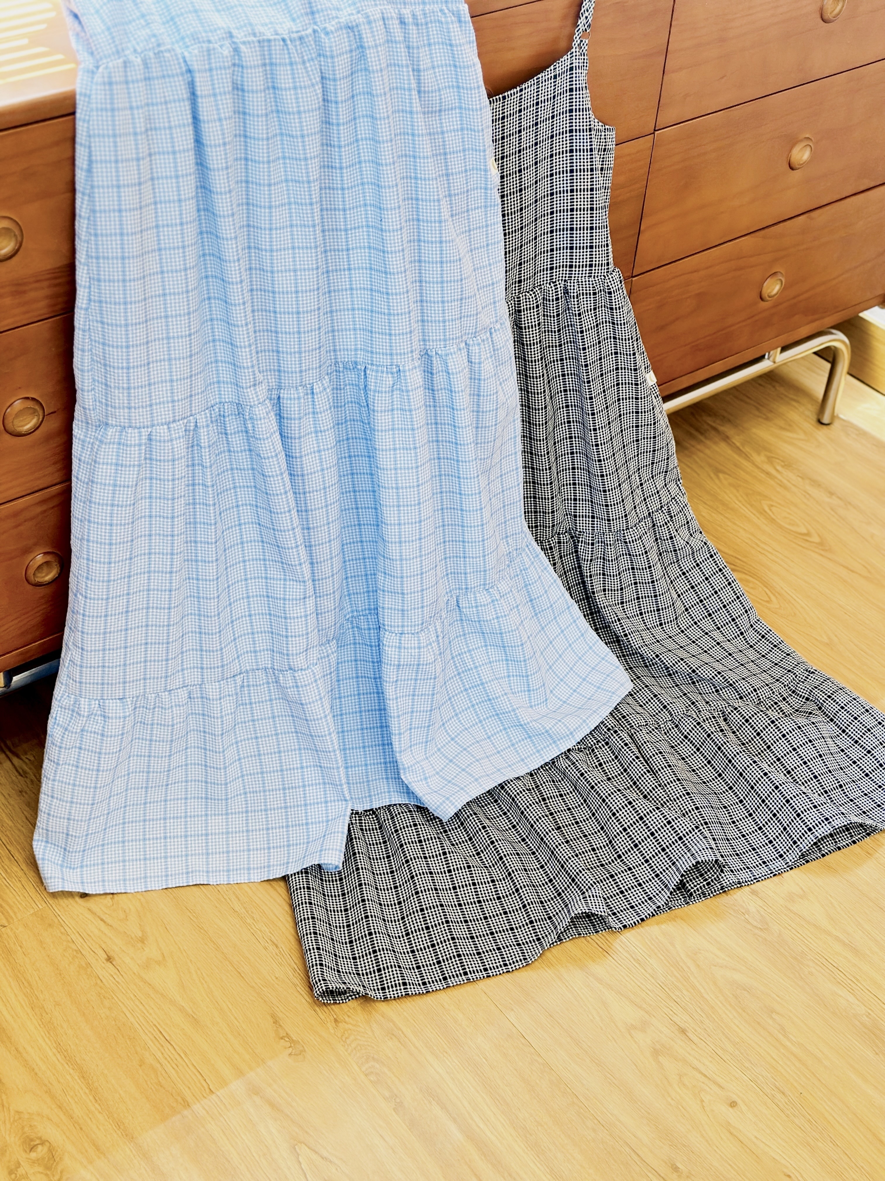 兩色 / 2WAY前後兩著格子連身裙 / 2-Way Plain Strap One-Piece Dress