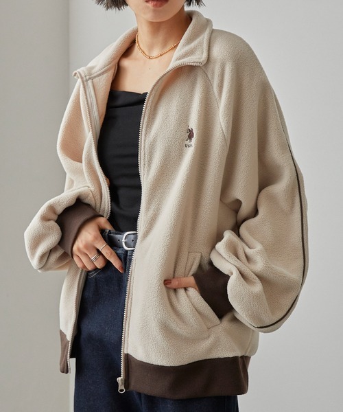 日本🇯🇵連線 MONO-MART x U.S. POLO ASSN. 刺繡邊線羊毛運動外套 刺繡 外套 立領 抓絨材質 長袖 情侶外套 4色(任買兩件711免運)/預購