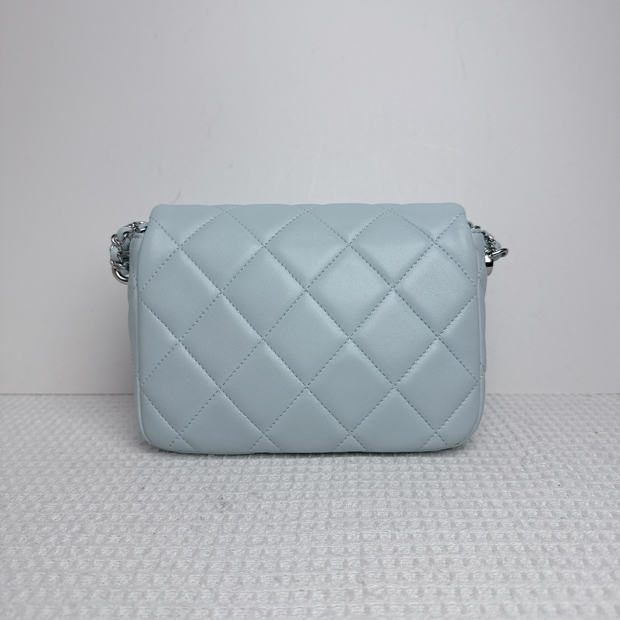 Chanel Mini Flap With Pearl Chain - Light Blue / Shw
