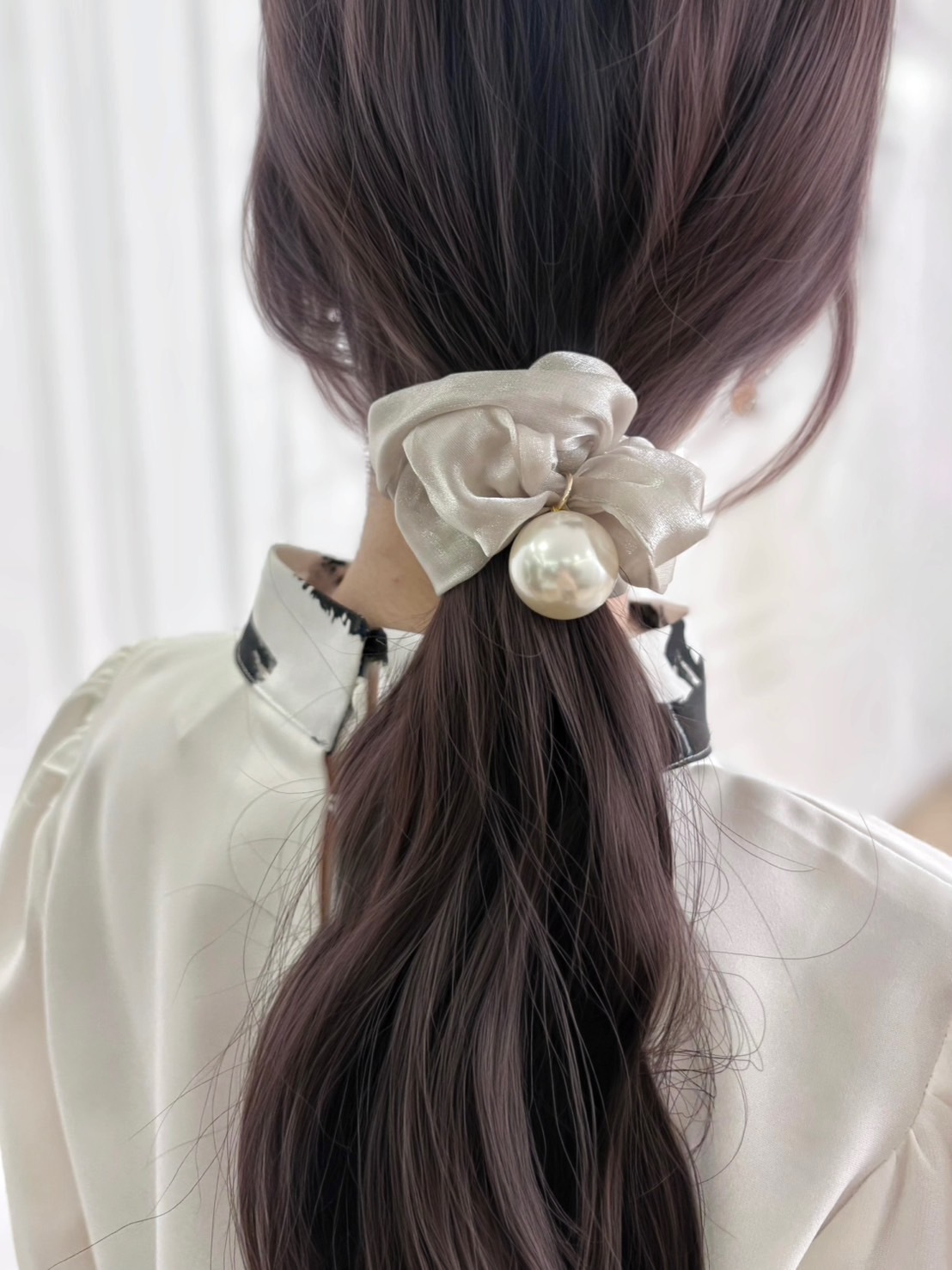 夢幻緞面珍珠髮圈