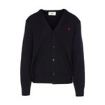 1LN0902-124 AMI Small Heart Logo V-Neck Cardigan Black #HKC361-001-009 (C-BR-E)