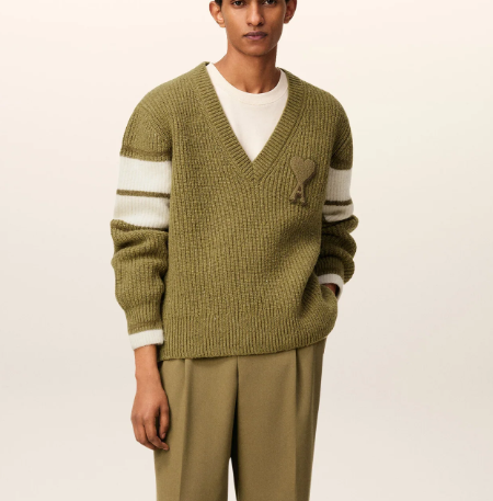 1LN0902-142 AMI Green Wool College Sweater Lichen #UKS823.KN0111.374 (C-BR-E)