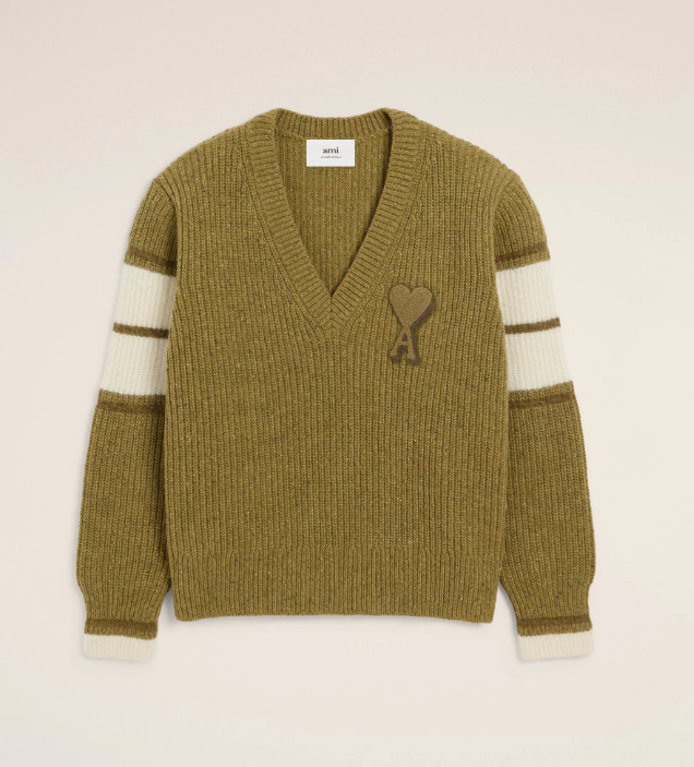 1LN0902-142 AMI Green Wool College Sweater Lichen #UKS823.KN0111.374 (C-BR-E)