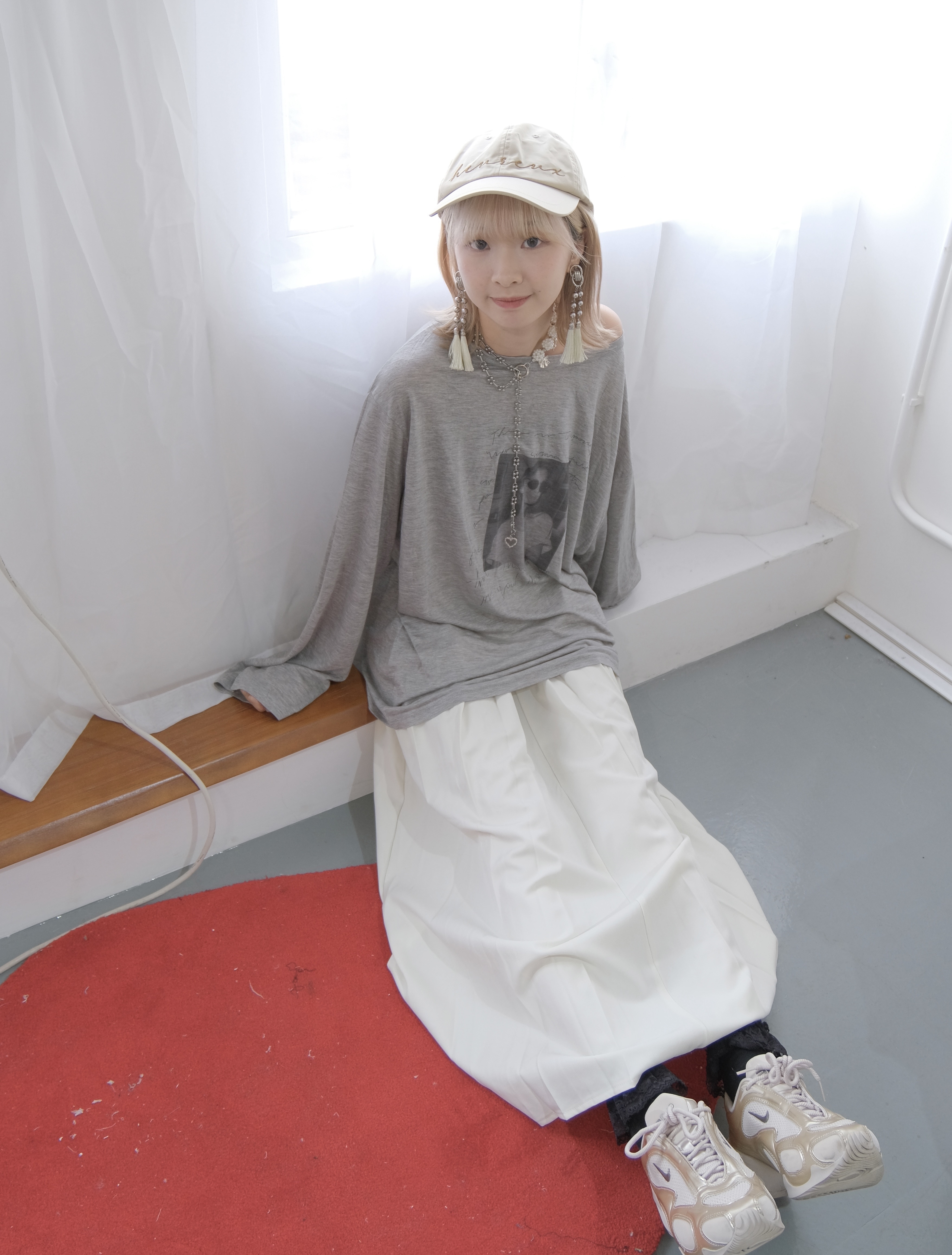 隨性感透薄斜肩Print Top