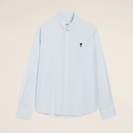 1LN0902-125 AMI Cotton Button Down Ami De Coeur Shirt Sky Blue/Natural White #HSH763-CO0087-475 (C-BR-E)