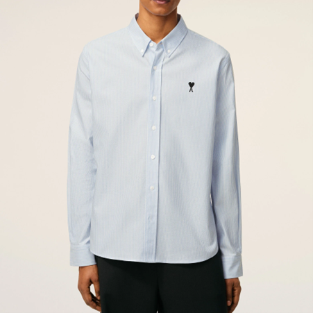 1LN0902-125 AMI Cotton Button Down Ami De Coeur Shirt Sky Blue/Natural White #HSH763-CO0087-475 (C-BR-E)