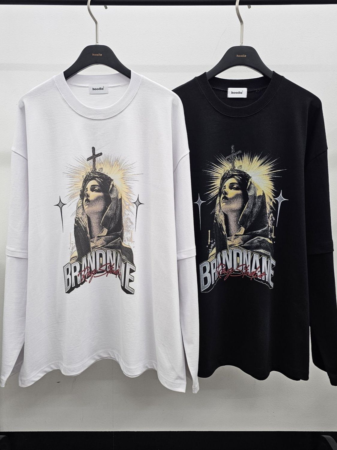 假兩件英文字圖案長袖衫 HD-031T