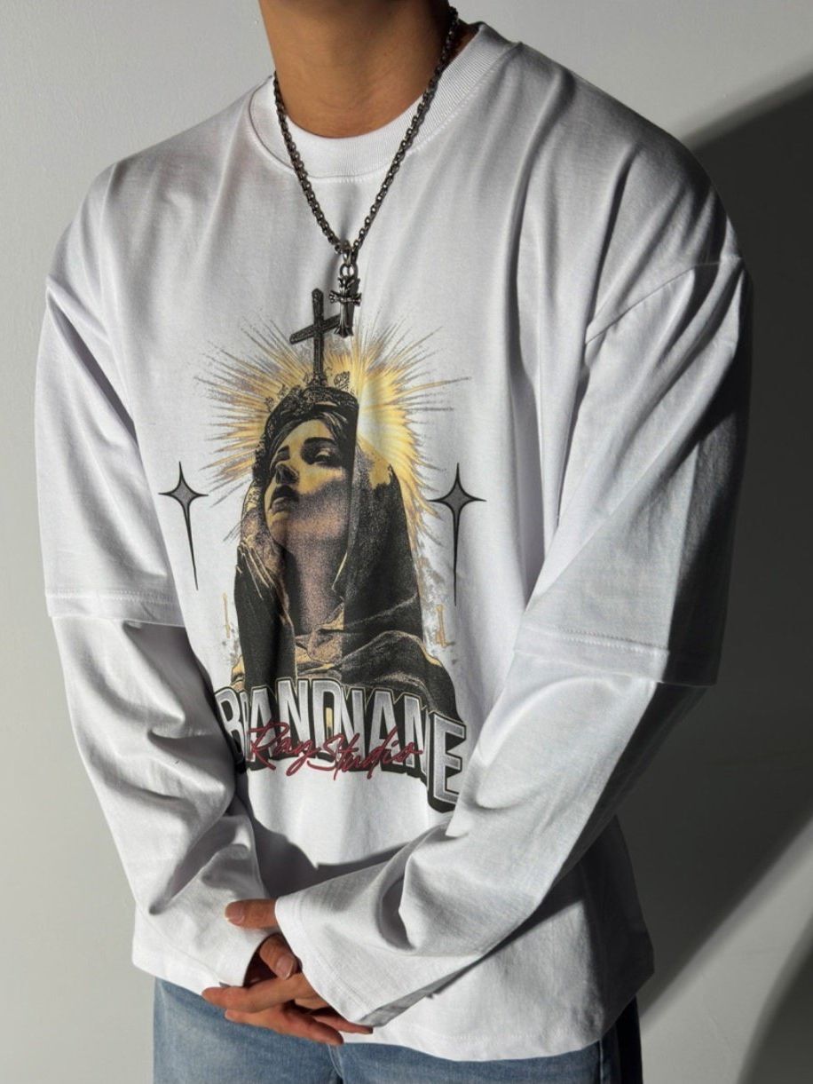 假兩件英文字圖案長袖衫 HD-031T