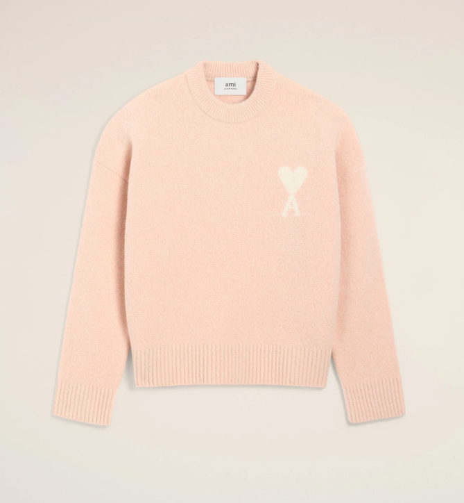 1LN0902-143 AMI Pink Alpaca Ami De Coeur Crewneck Sweater Powder/Off White #UKS836.KN0135.6807 (C-BR-E)