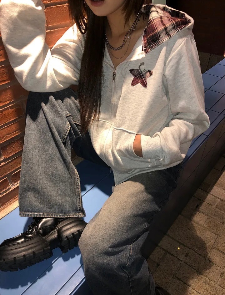 【優惠價預訂】韓國格紋星星雙拉鍊外套（4色）