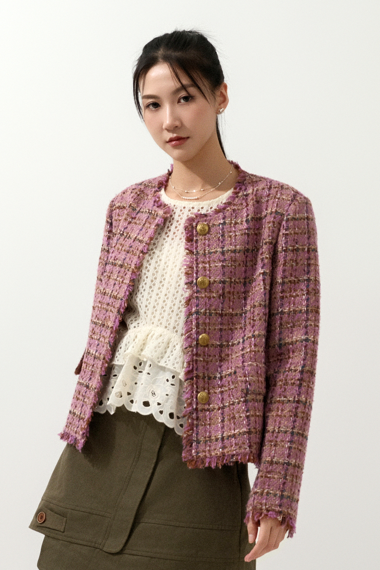 蘇蘇邊彩格tweed外套 (預購產品）