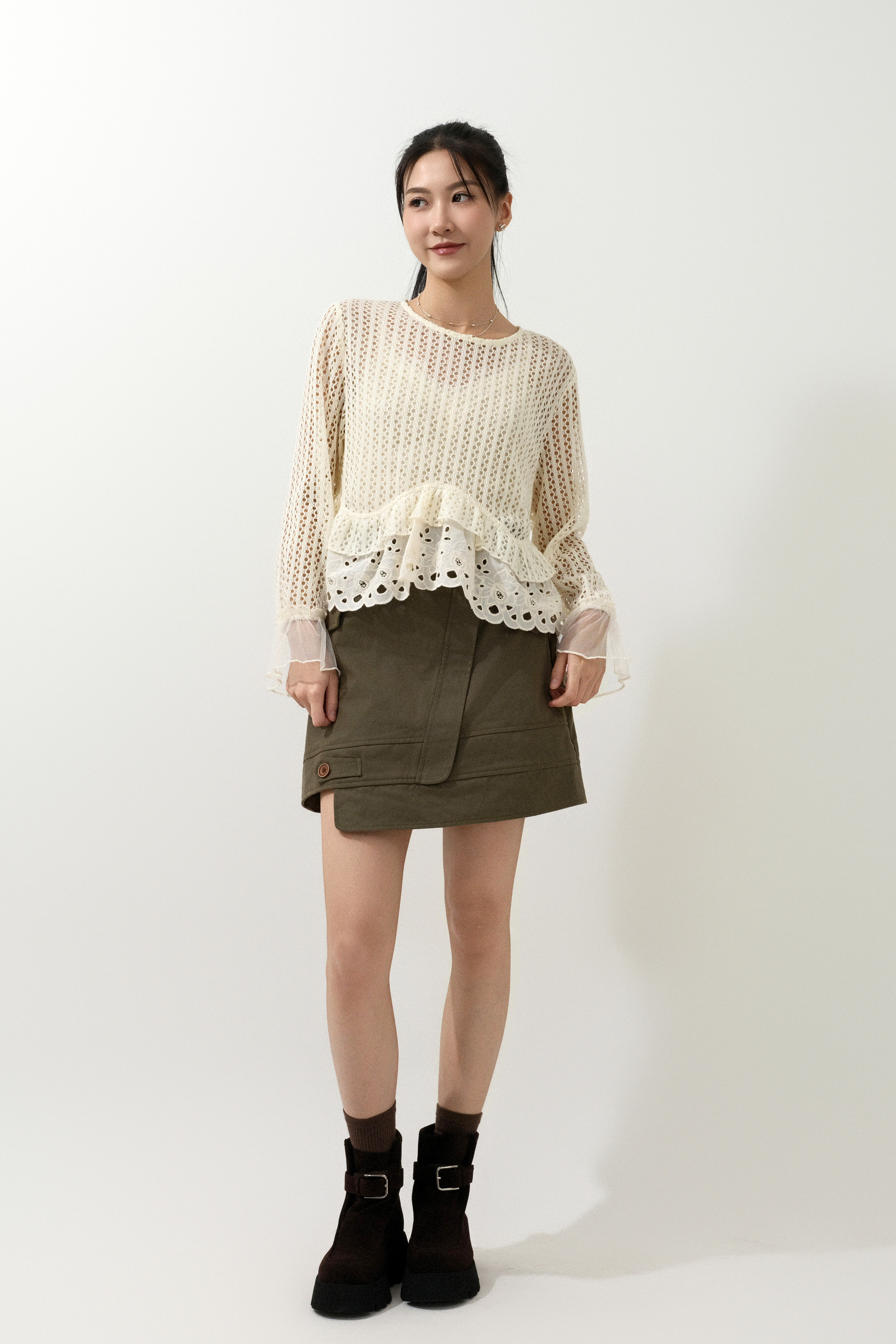 小傘腳紗袖通花上衣 (現貨款式）