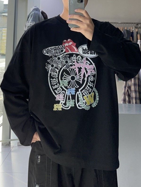 假兩件英文字圖案長袖衫 HD-033T