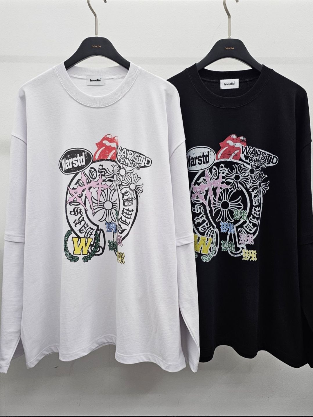 假兩件英文字圖案長袖衫 HD-033T