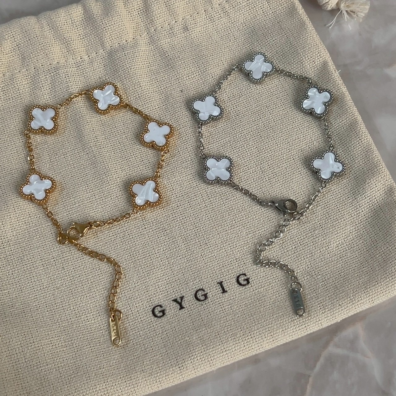 低奢白母貝k18”中號五花四葉草手鍊