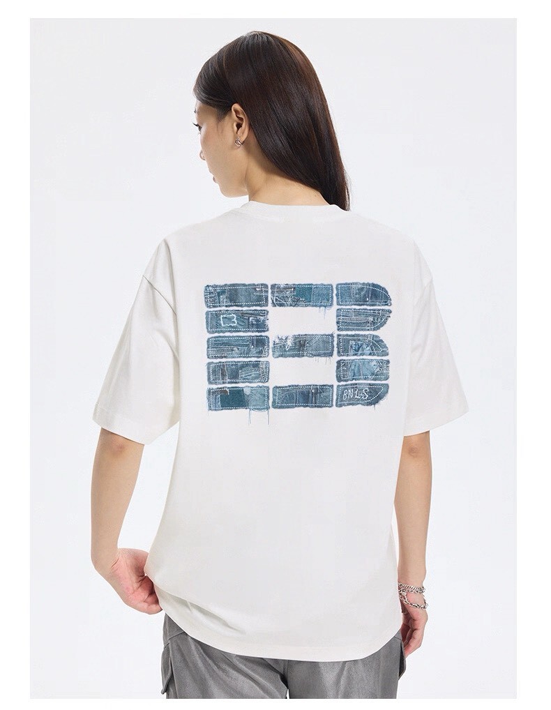 BONELESS 牛仔貼布印花短袖