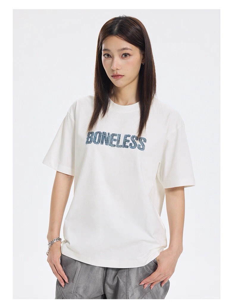 BONELESS 牛仔貼布印花短袖