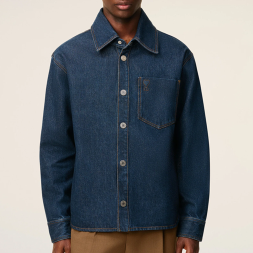 1LN0902-127 AMI Cotton Ami De Coeur Overshirt Indigo #UJK788-DE0104-402 (C-BR-E)