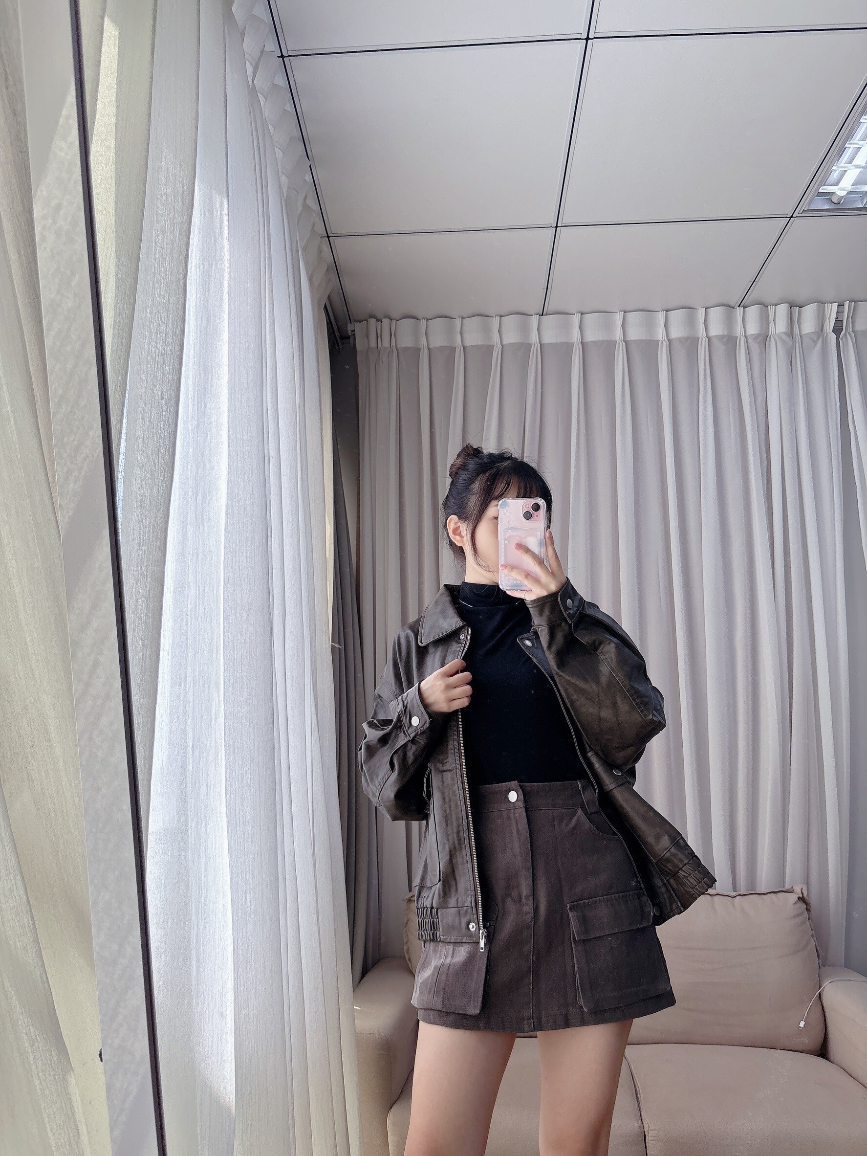 秋冬必備~雙口袋下縮皮外套